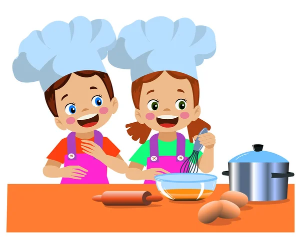 Carino Chef Bambini Fare Torta — Vettoriale Stock