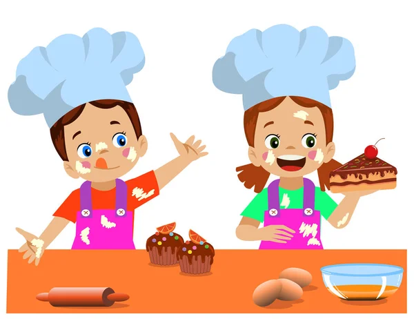 Słodkie Kucharz Dzieci Ciasto — Wektor stockowy