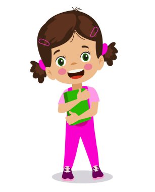 Güzel, mutlu kız öğrenci elinde kitap tutuyor.