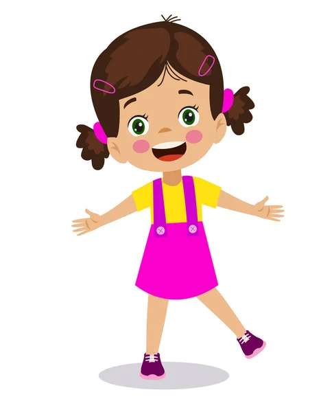 Cute Happy Schoolgirl Pink Dress — Stock Vector