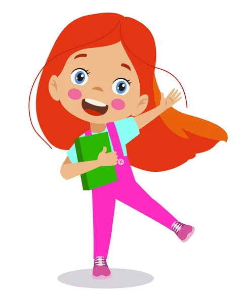 Cute Happy Girl Student Holding Book — Stock Vector