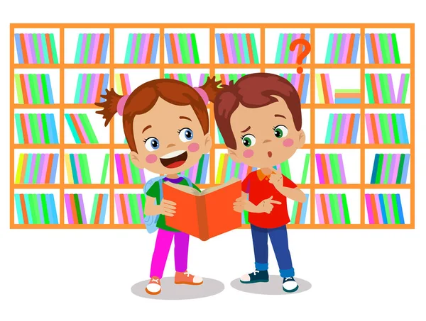 Library Books Cute Kids — Stock Vector
