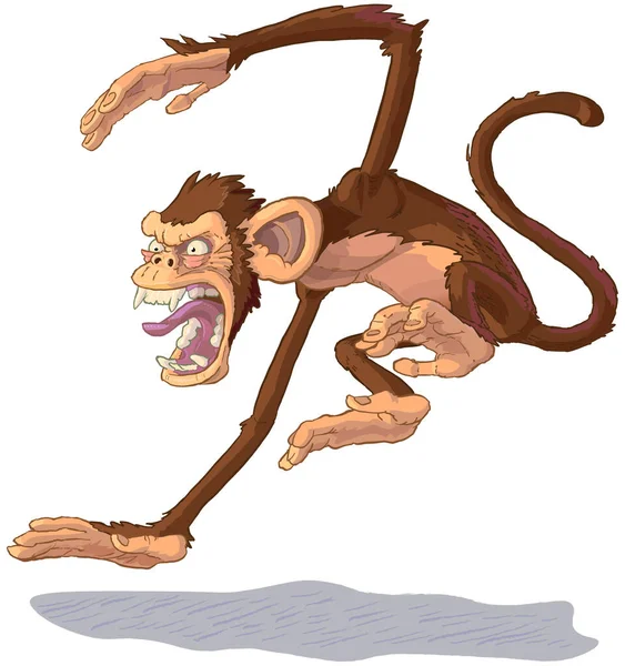 Vector Cartoon Clip Art Illustration Side View Angry Chimpanzee Monkey — Vector de stock