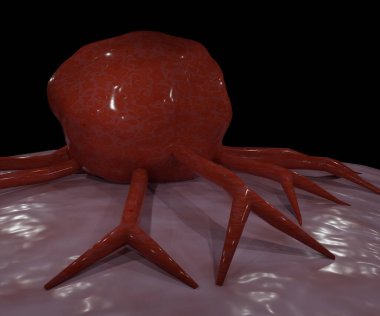 Siyah arkaplanda izole edilmiş kanser hücresi veya tümör hücresi 3D
