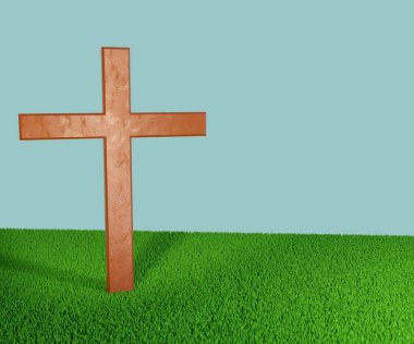 Yeşil çimenlerin üzerinde ahşap çapraz