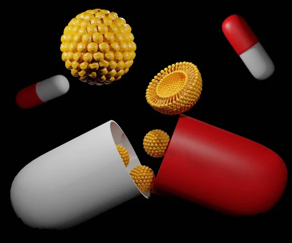 Isolated Capsule Cases Contain Nanoparticles Liposomes Black Background Rendering — Stock Photo, Image