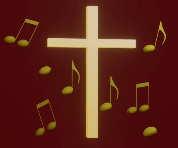 Cruz Com Notas Música Para Música Gospel — Fotografia de Stock
