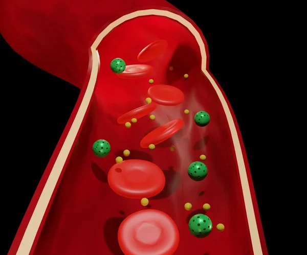 Encapsulamento Nanopartículas Mesoporosas Sílica Liberação Drogas Artéria Sanguínea Renderização — Fotografia de Stock