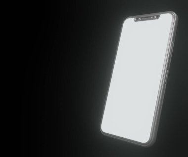 Boş parlayan 3D ekran görüntüsü ile izole edilmiş akıllı telefon