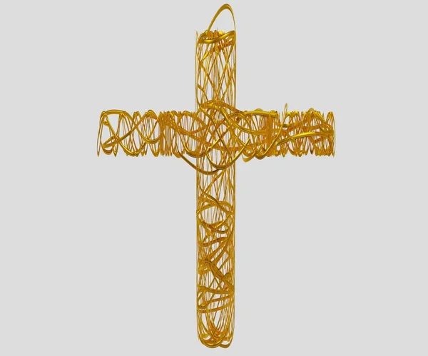 Gold Calligraphy Cross Isolated Rendering — Stock Photo, Image