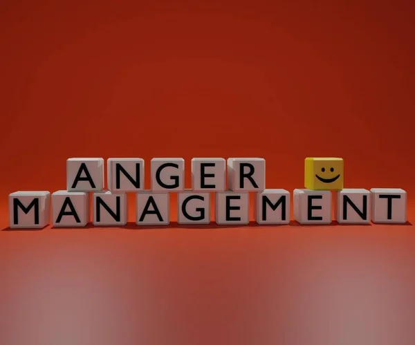Anger management on the white dice in the red background in 3d