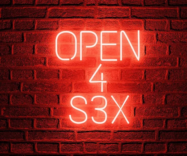 red letter neon wall open for sex on the brick wall 3d rendering