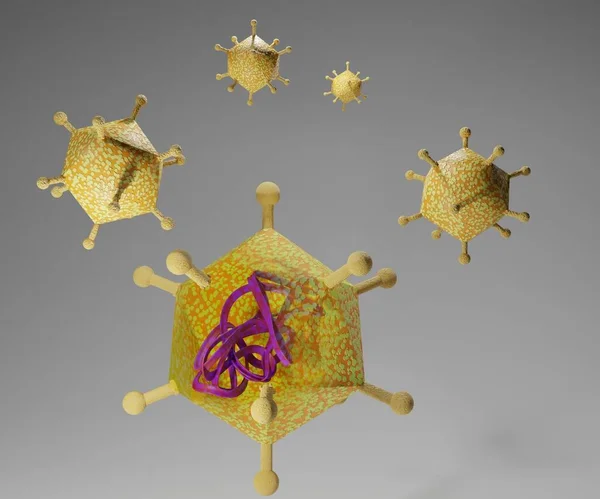 腫瘍治療のための腫瘍性ウイルスとして分離されたアデノウイルス3Dレンダリング — ストック写真