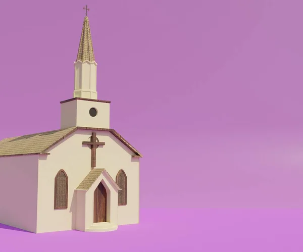 Isolated White Chapel Church Background Rendering — Stock Photo, Image