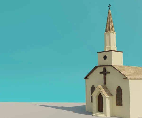 Μεμονωμένο Λευκό Παρεκκλήσι Εκκλησία Φόντο Απόδοση — Φωτογραφία Αρχείου
