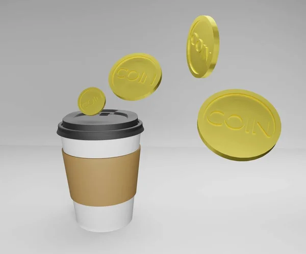 Чашка Кофе Деньгами Наличные Расходы — стоковое фото
