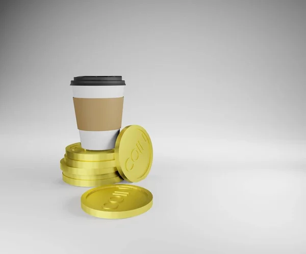 Чашка Кофе Деньгами Наличные Расходы — стоковое фото