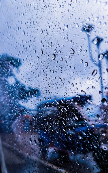 Concentración Gotas Lluvia Las Ventanas Del Coche Fondo Ventana Del — Foto de Stock