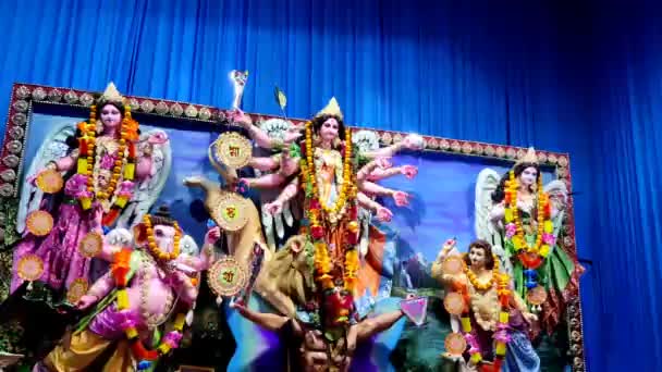 コルカタで開催されるドゥルガ祭の映像 ドゥルガ プラハはヒンズー教の最大の宗教祭 — ストック動画