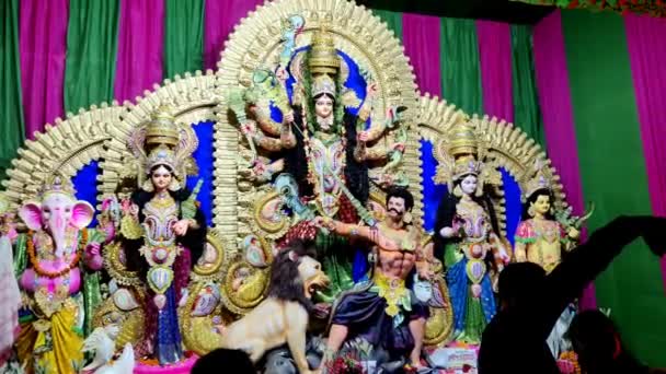 Кадри Фестивалю Durga Puja Колкаті Індія Дурга Пуджа Найбільшим Релігійним — стокове відео
