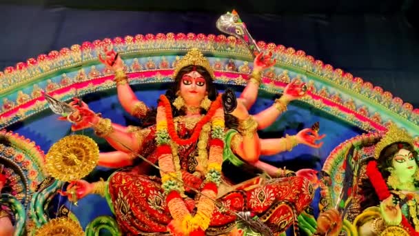 コルカタで開催されるドゥルガ祭の映像 ドゥルガ プラハはヒンズー教の最大の宗教祭 — ストック動画