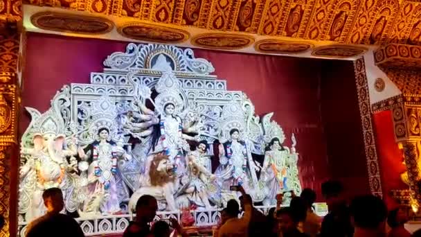 Filmación Durga Puja Festival Kolkata India Durga Puja Festival Religioso — Vídeos de Stock