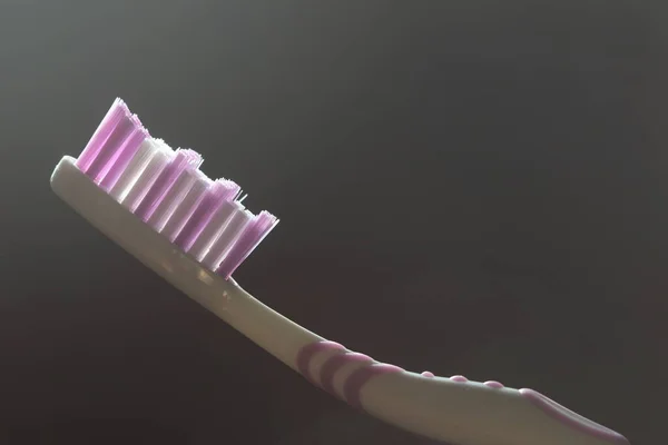 Toothbrush Isolated Dark Background Nylon Bristles Plastic Hand — Stock Photo, Image