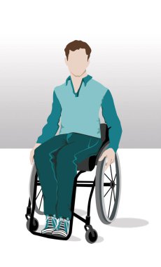 Homme paraplgique sans son fauteuil roulant sure fond gris et blanc