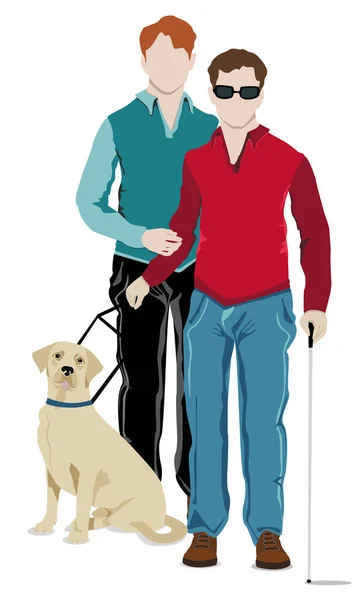 Couple Men Person Vision Disability Lovely Dog White Background — Stock Photo, Image