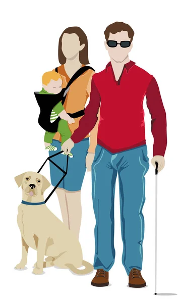 一对很好的夫妇和一个视力残疾的人带着他们的孩子和他们的狗 — 图库照片