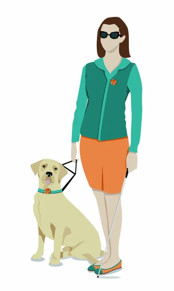 Ilustración Una Mujer Con Discapacidad Visual Junto Con Adorable Perro — Foto de Stock