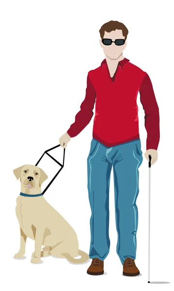 一个视力残疾的人和他可爱的狗指南 背景是白色的 — 图库照片