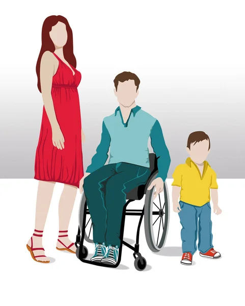 Прекрасная Семья Человеком Который Пользуется Инвалидной Коляской — стоковое фото