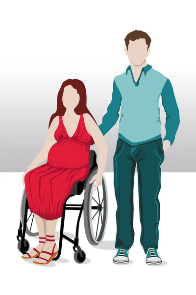 Женщина Травмой Спинного Мозга Сидящая Инвалидной Коляске Муж Ожидая Рождения — стоковое фото
