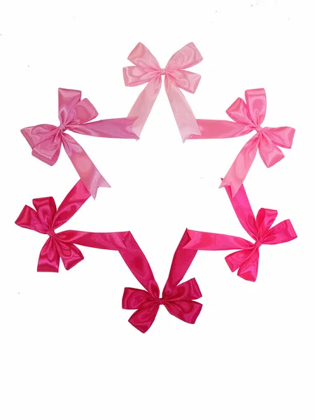 Star Shape Realistic Pink Ribbon Isolated White Background Gifts Wrapping — Stock Photo, Image