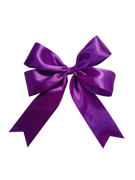 色彩艳丽的现实的深紫色蝴蝶结和缎带隔离在白色背景的礼物包装元素 情人节 圣诞节 生日用的深紫色缎子手工做的Bow向量 — 图库照片