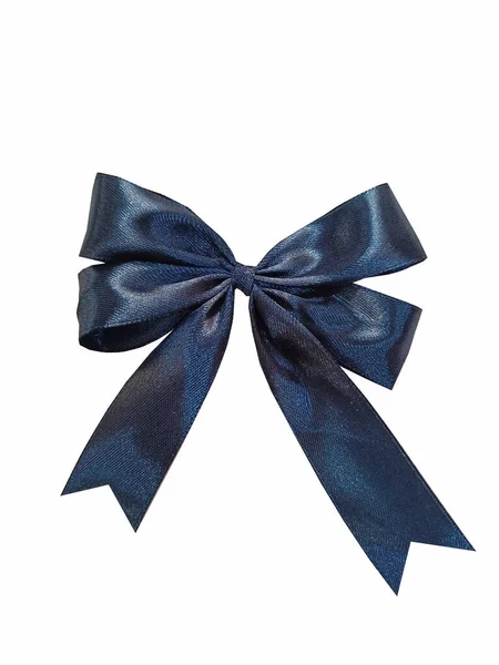 Colorful Realistic Satin Dark Blue Bow Ribbon Gift Wrapping Elements — Stock Photo, Image