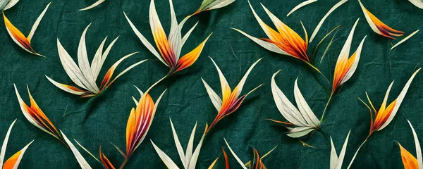 Paradijsvogel Bloem Patroon Behang Bloemen Ontwerp Met Groene Achtergrond Textuur — Stockfoto