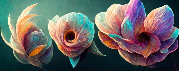 Leuchtende Digitale Illustration Transparenter Farbenfroher Wildblumen Blütenblätterelemente Auf Einem Einfachen — Stockfoto