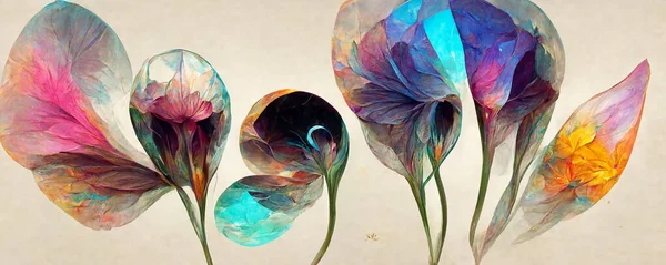 Ilustración Digital Flores Silvestres Transparentes Coloridas Elementos Pétalos Flores Sobre — Foto de Stock