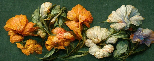 Flores Inspiradas Arte Michelangelo Design Floral Fundo Vintage Texturizado Verde — Fotografia de Stock