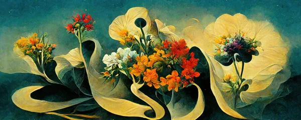 Flores Abstractas Oníricas Inspiradas Arte Salvador Dalí Diseño Floral Psicodélico —  Fotos de Stock