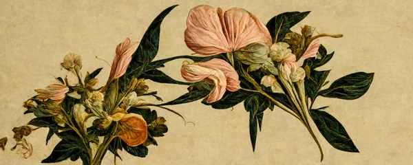 Flores Inspiradas Arte Sandro Botticelli Design Floral Fundo Texturizado Pastel — Fotografia de Stock