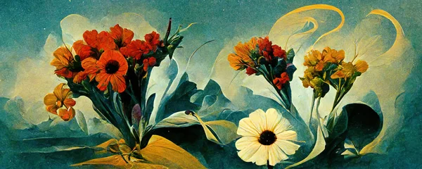 Flores Abstratas Oníricas Inspiradas Arte Salvador Dali Design Floral Psicodélico — Fotografia de Stock