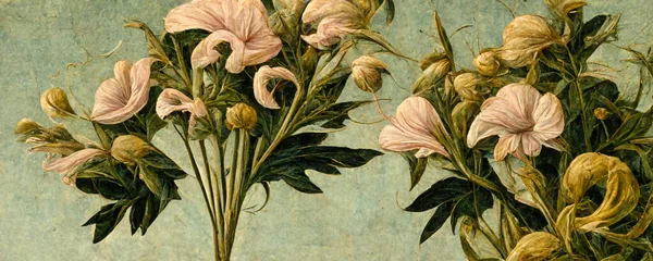 Flores Inspiradas Arte Sandro Botticelli Design Floral Fundo Texturizado Pastel — Fotografia de Stock