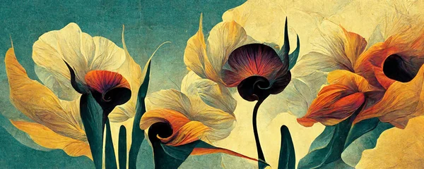 Flores Abstratas Oníricas Inspiradas Arte Salvador Dali Design Floral Psicodélico — Fotografia de Stock