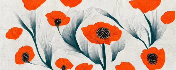 Poppy Flowers Simple White Background Japanese Aesthetic Clean Wallpaper Design — Stock Photo, Image