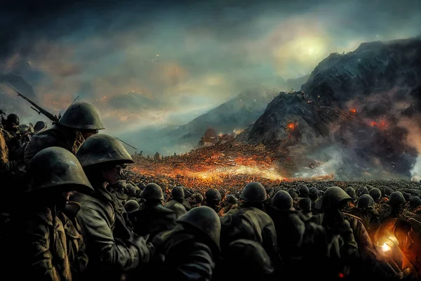 Soldiers Ready Battlefield World War Themed Wallpaper Background Featuring Western — Stock Photo, Image