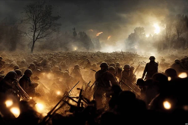 Ww1 Silhouette Wallpaper Featuring Soldiers Conceptual Art Piece Military Warfare — Stock Photo, Image