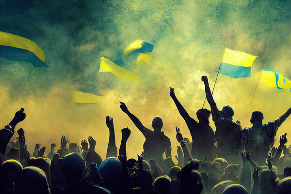 Флаги Поднимаются После Победы Украины Войне Против России Победоносная Украинская — стоковое фото